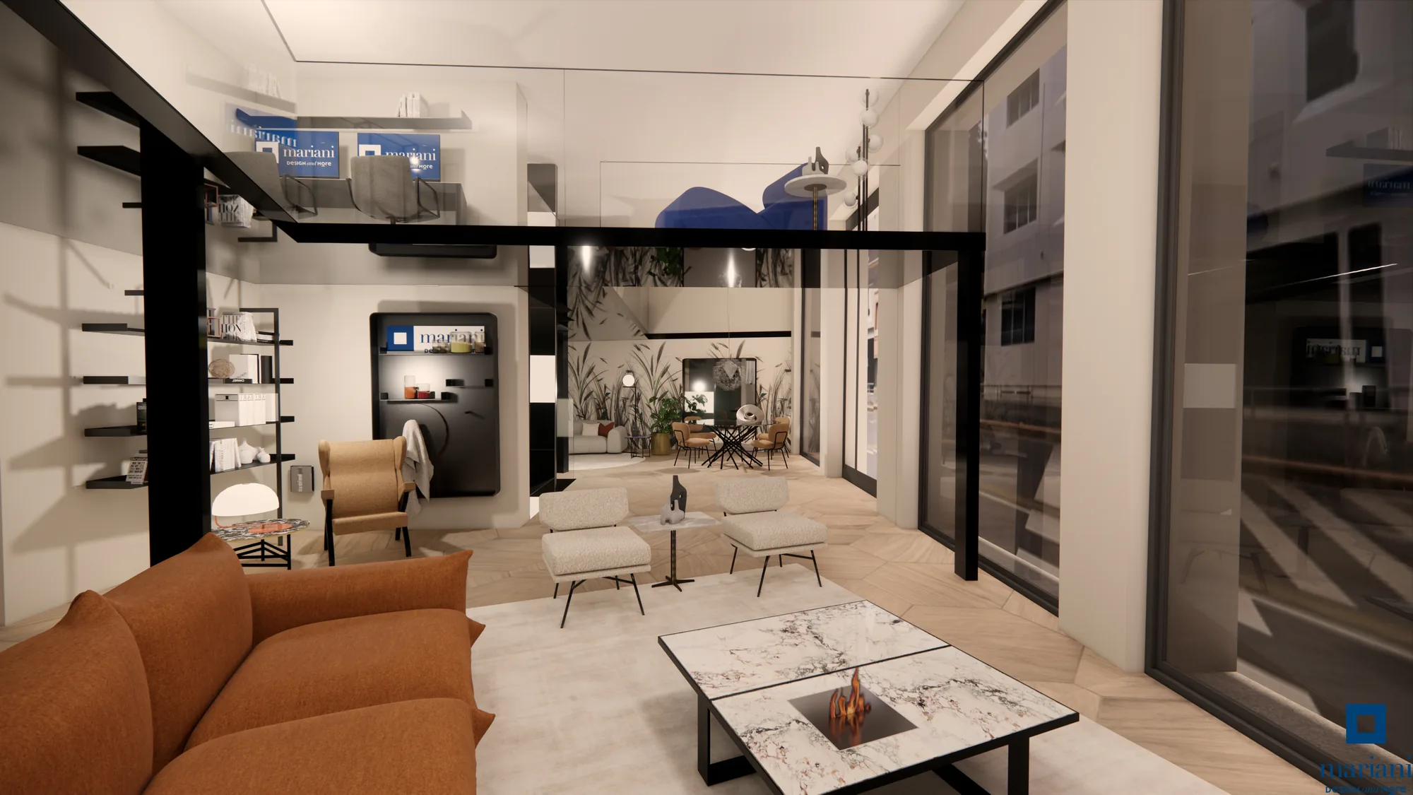 Photorealistic render of the living room