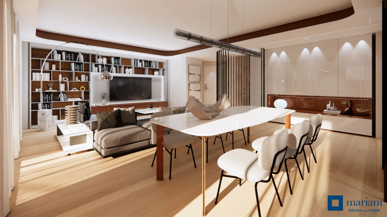 Render fotorealistico VR di un soggiorno residenziale &mdash; progetto Mariani Design