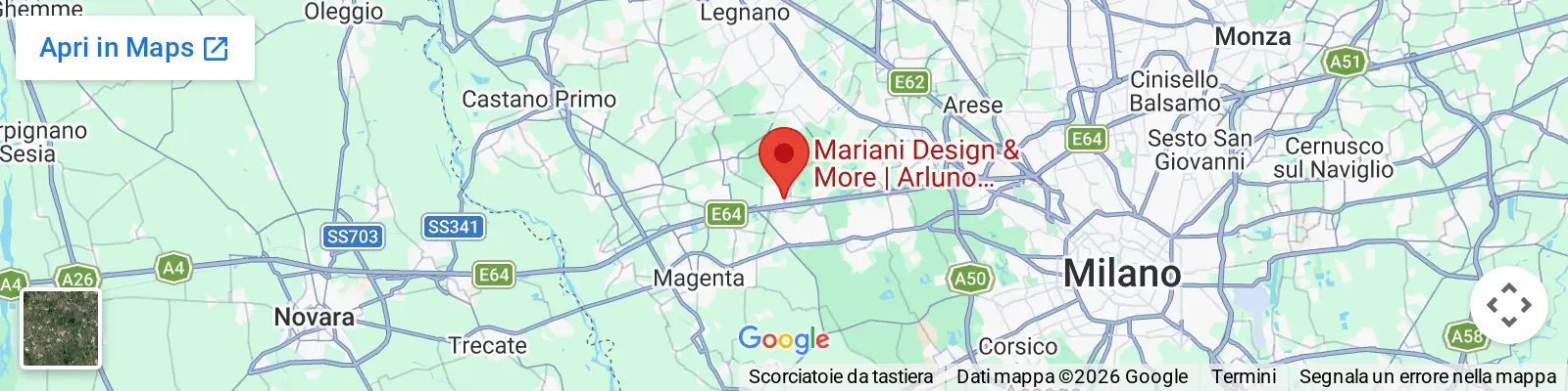 Map: Mariani Design showroom in Arluno, Via Guglielmo Marconi 12