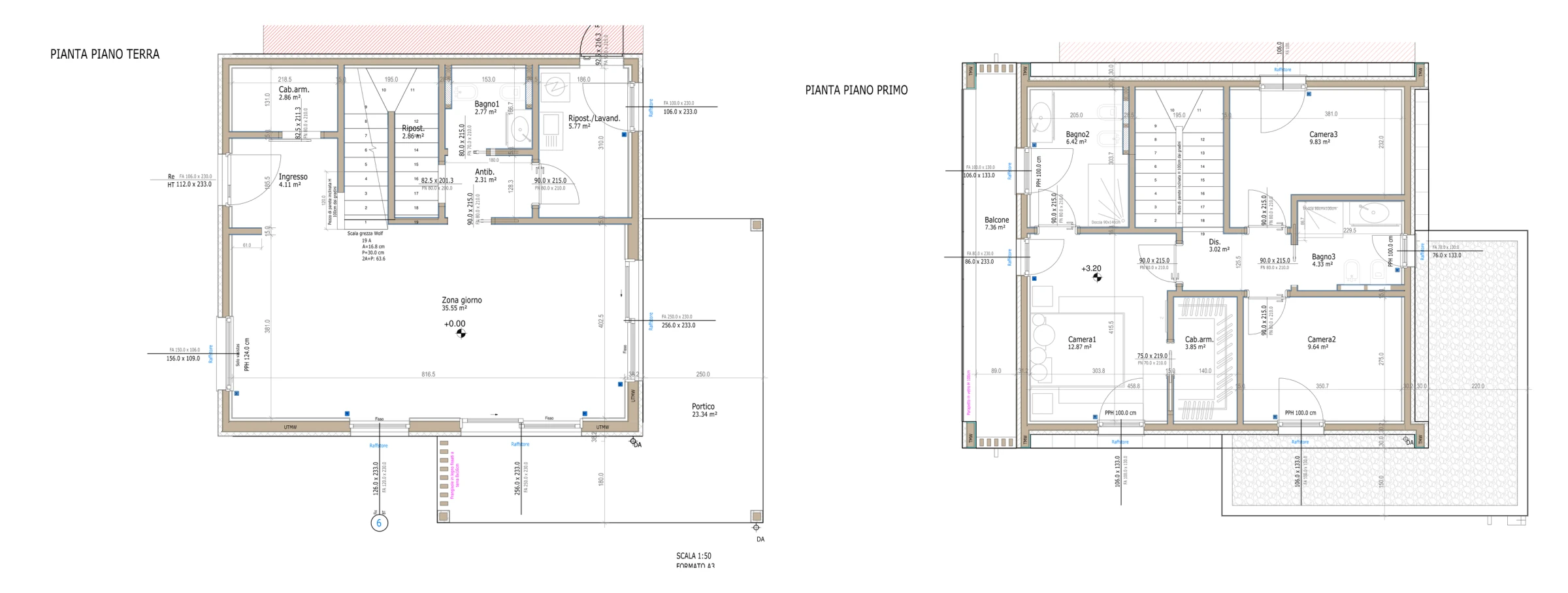 Furnished floor plan: Black iron, marble and warm tones