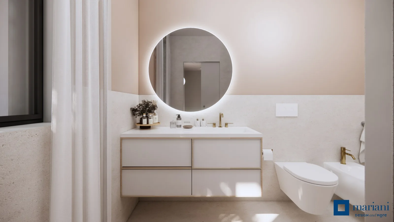 Render of the second bathroom with wall-hung vanity