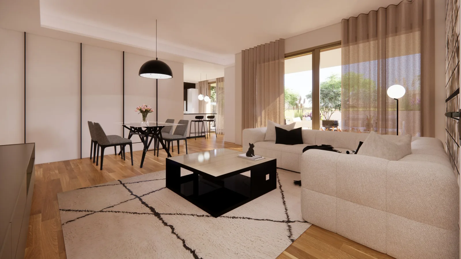 Rendering della zona pranzo davanti alla vetrata