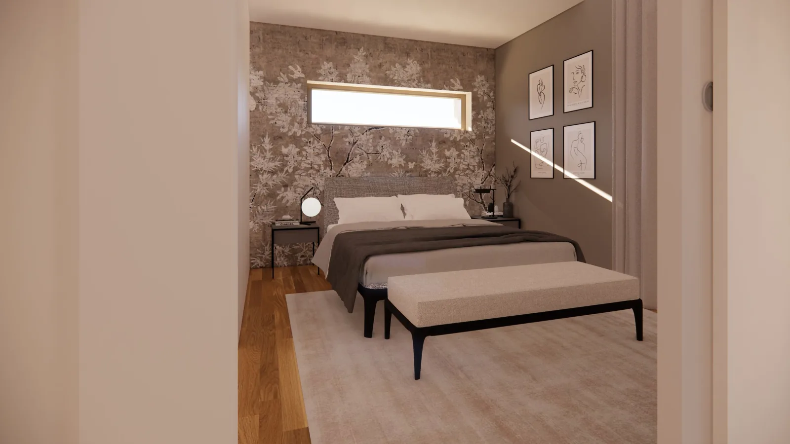Rendering del bagno con rivestimento in grande formato