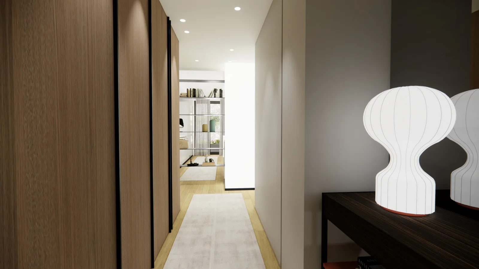 Render of the bedroom with full-wall wardrobe