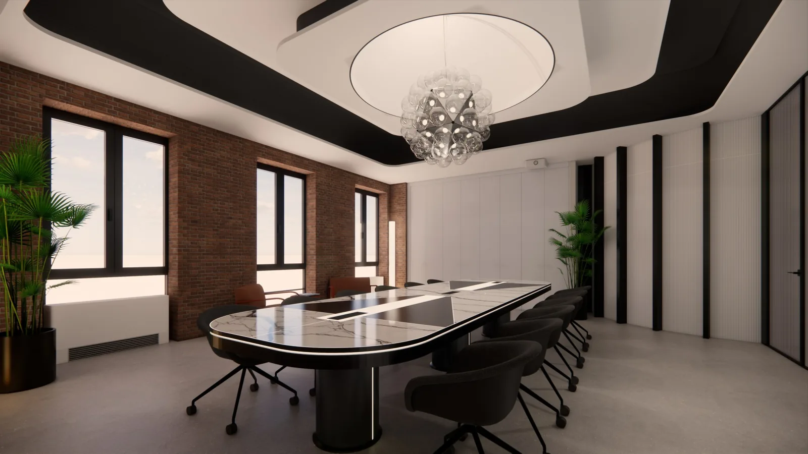 Render of the meeting room with bespoke false ceiling