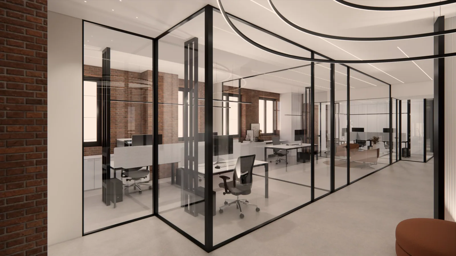 Render of the executive office with glass walls