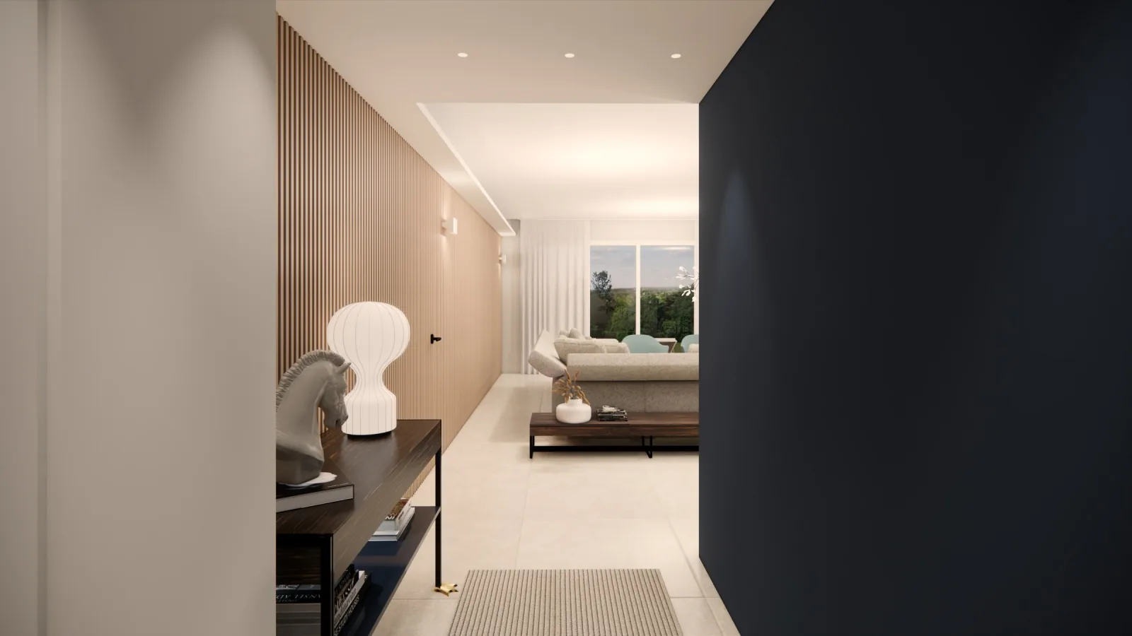 Rendering dell'ingresso con armadio a scomparsa