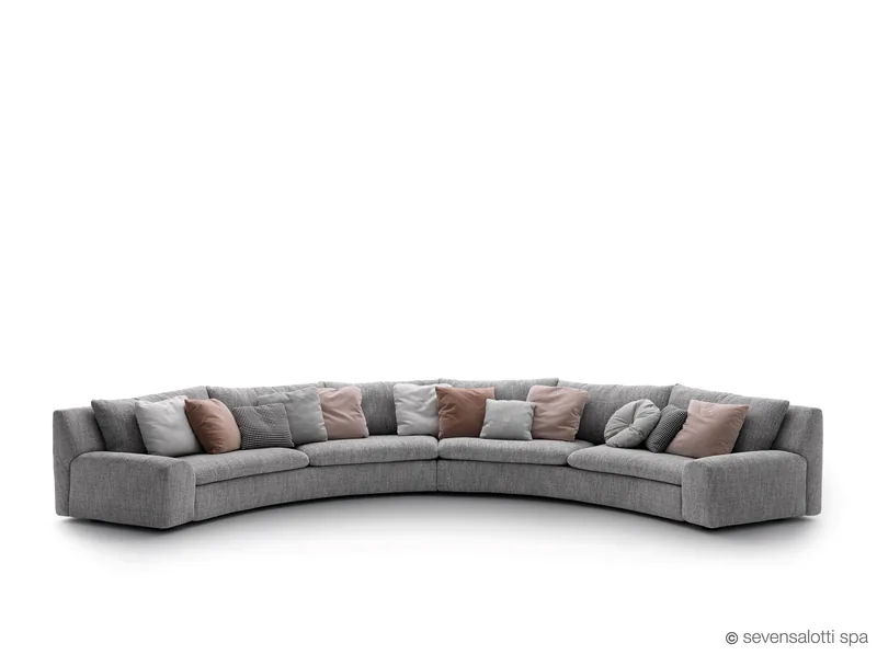 Arflex Ben Ben curved composition, grey with pink and grey cushions