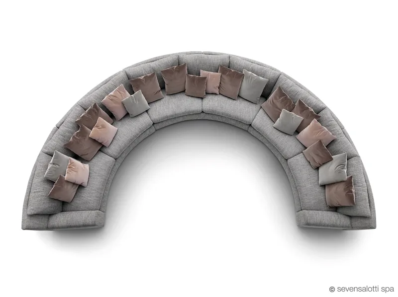 Grey Arflex Ben Ben semicircular composition with cushions, seen from above