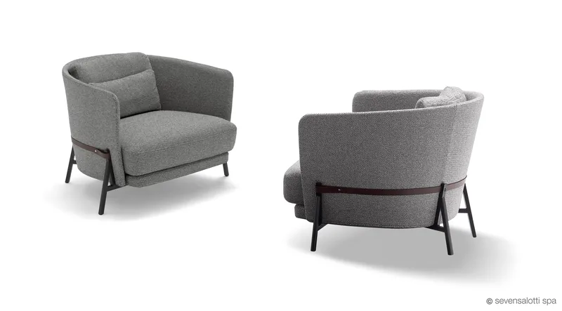 Due poltrone Cradle Arflex grigie, di fronte e di spalle