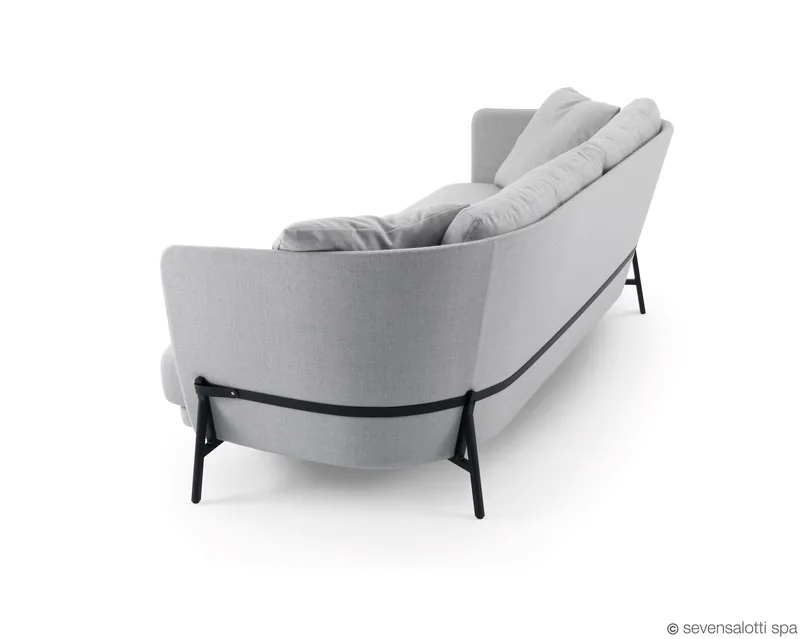 Arflex Deep Cradle sofa seen from behind, with its black metal structure