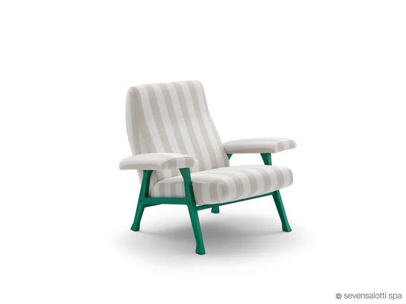 Poltrona Hall Arflex in tessuto a righe chiare, base verde