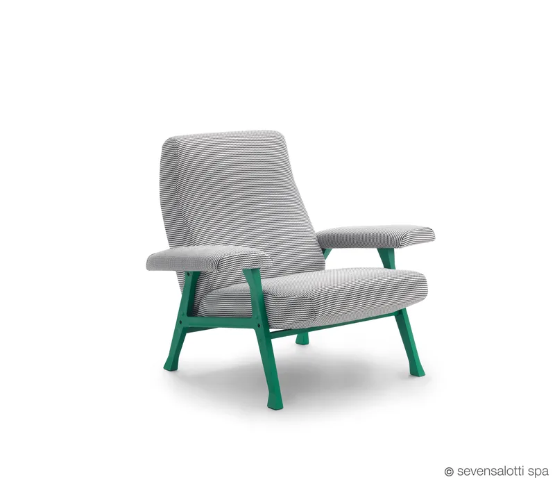 Poltrona Hall Arflex in tessuto grigio con base verde