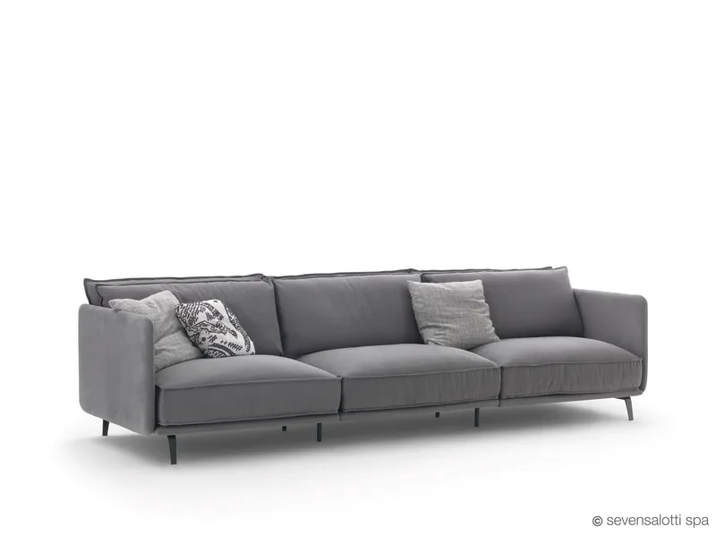 Straight Arflex K2 sofa, grey with patterned cushions