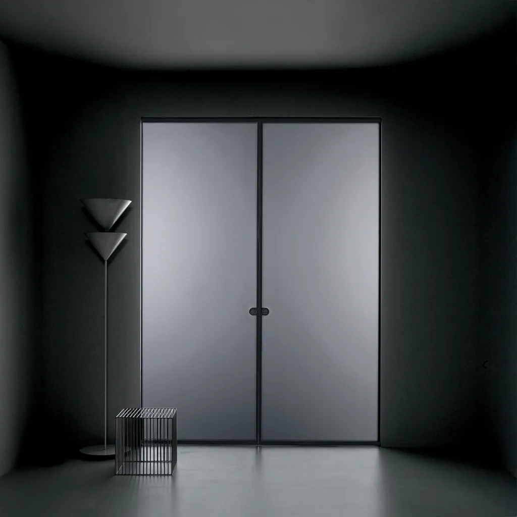 Porta doppia a scomparsa Aladin Pocket Duo in cristallo grigio, chiusa