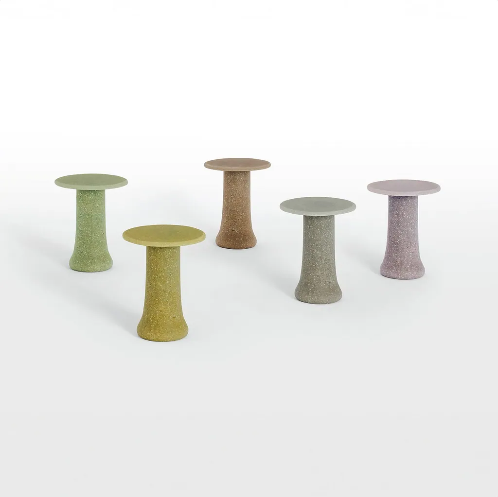 Cinque tavolini Babar di Glas Italia in graniglia di vetro di colori diversi